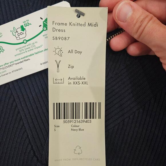 Sweaty Betty Frame Knitted Midi Dress Womens Size S Navy Blue Ribbed NEW Stretch - Picture 8 of 12